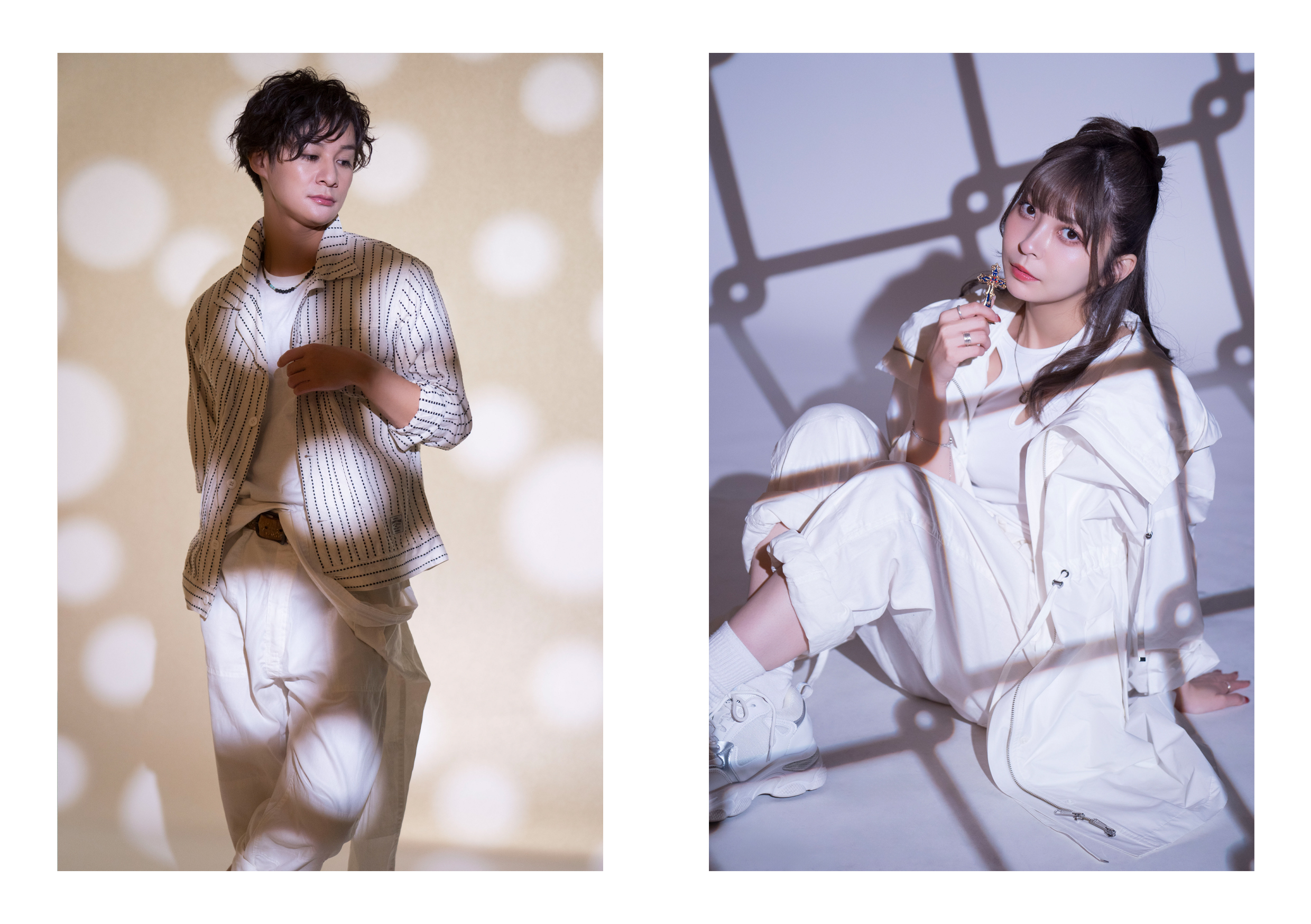光の模様を取り入れた人物写真2点
